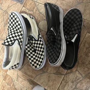white and black checkers board vans both size 13